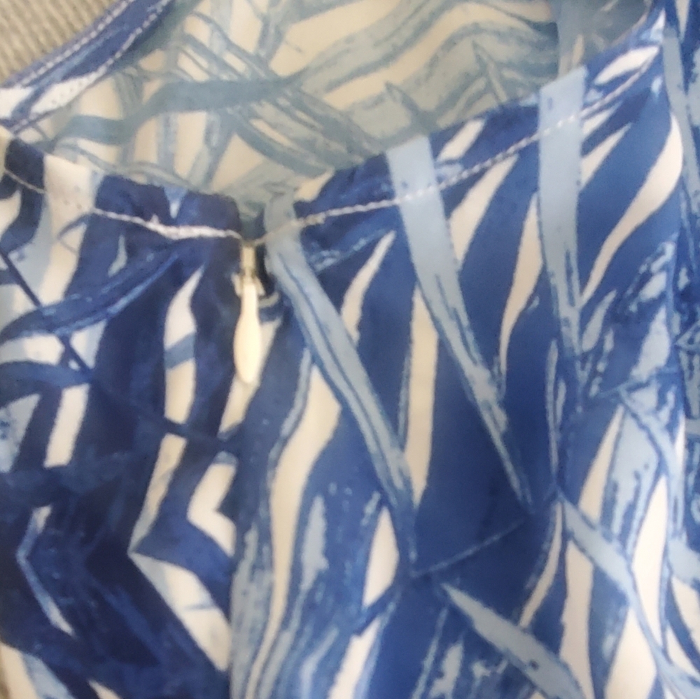 WHBM Blue and White Sleeveless Printed Dress Size 12 - Picture 6 of 7